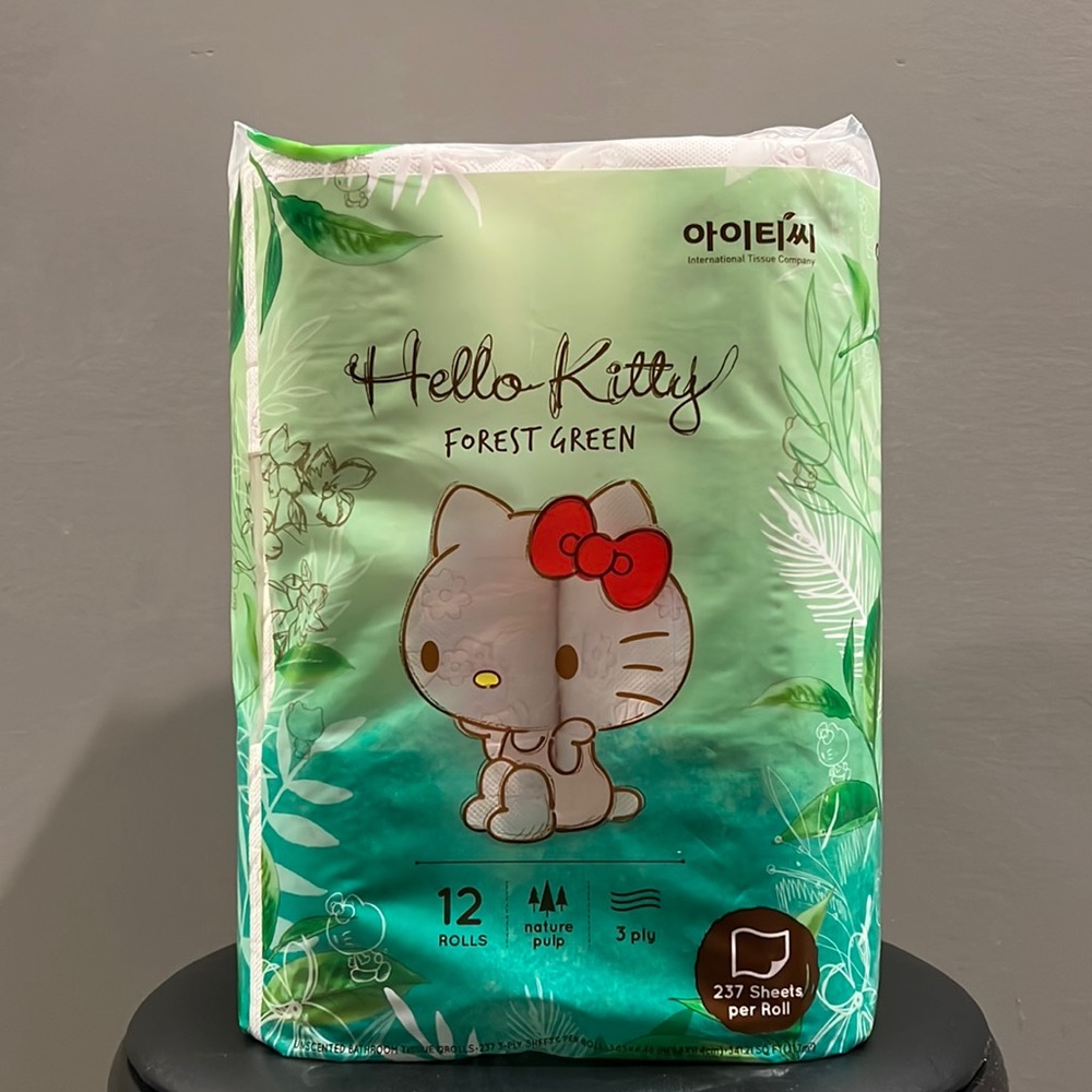 Hello Kitty Forest Green Toilet Paper - 100% Wood Pulp, 3 Ply 12 Rolls